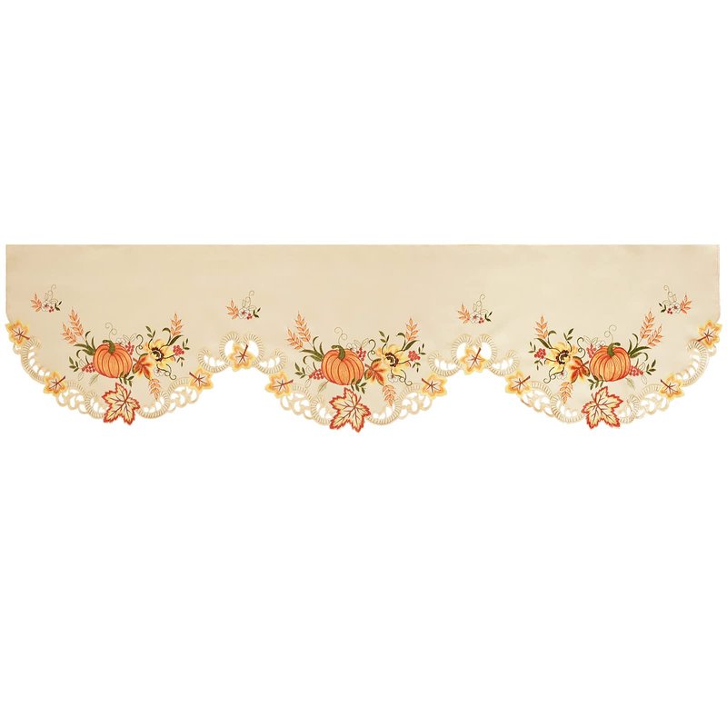 Simhomsen Beige Embroidered Pumpkins Fall Autumn Mantel Shelf Top Scarf Runner for Thanksgiving (70 × 17 inches)