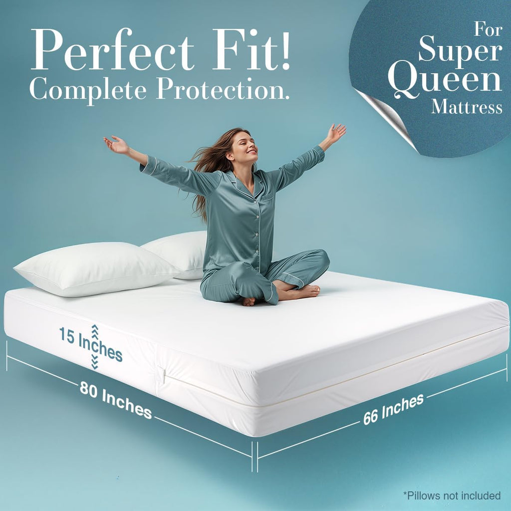 Utopia Bedding Mattress Protector - 100% Waterproof Bed Bug & Dust Mite Proof | Super Queen Size Encasement