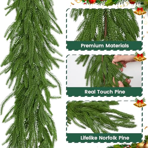 2Pcs 6 ft Norfolk Pine Garland for Mantel & Holiday Decor - VICAMB 6FT / 2