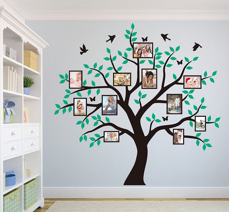 JEPART Family Photo Frame Tree Wall Decals Family Photos Pictures Frame Tree Wall Sticker, Family Photo Tree Wall Décor Living Room Baby Room Home Decor Tree(73.2" Wide x 71" Tall) (Black and Green)