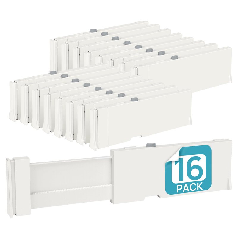 Vtopmart 16 Pack Drawer Dividers for Clothes, 4" High 11.3"-17" Adjustable Expandable Dresser Drawer Organizer, Plastic Drawers Separator for Dresser, Baby Clothes, Underwear, Kitchen & Office Storage