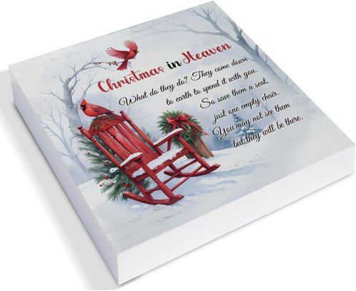 Cardinal Christmas Ornaments | Empty Chair Wooden Plaque - Sympathy Gift for Loss, 5 x 5 Inches