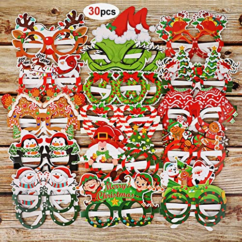 Christmas Paper Eyeglasses 30 Pack - Holiday Party Costume Accessories