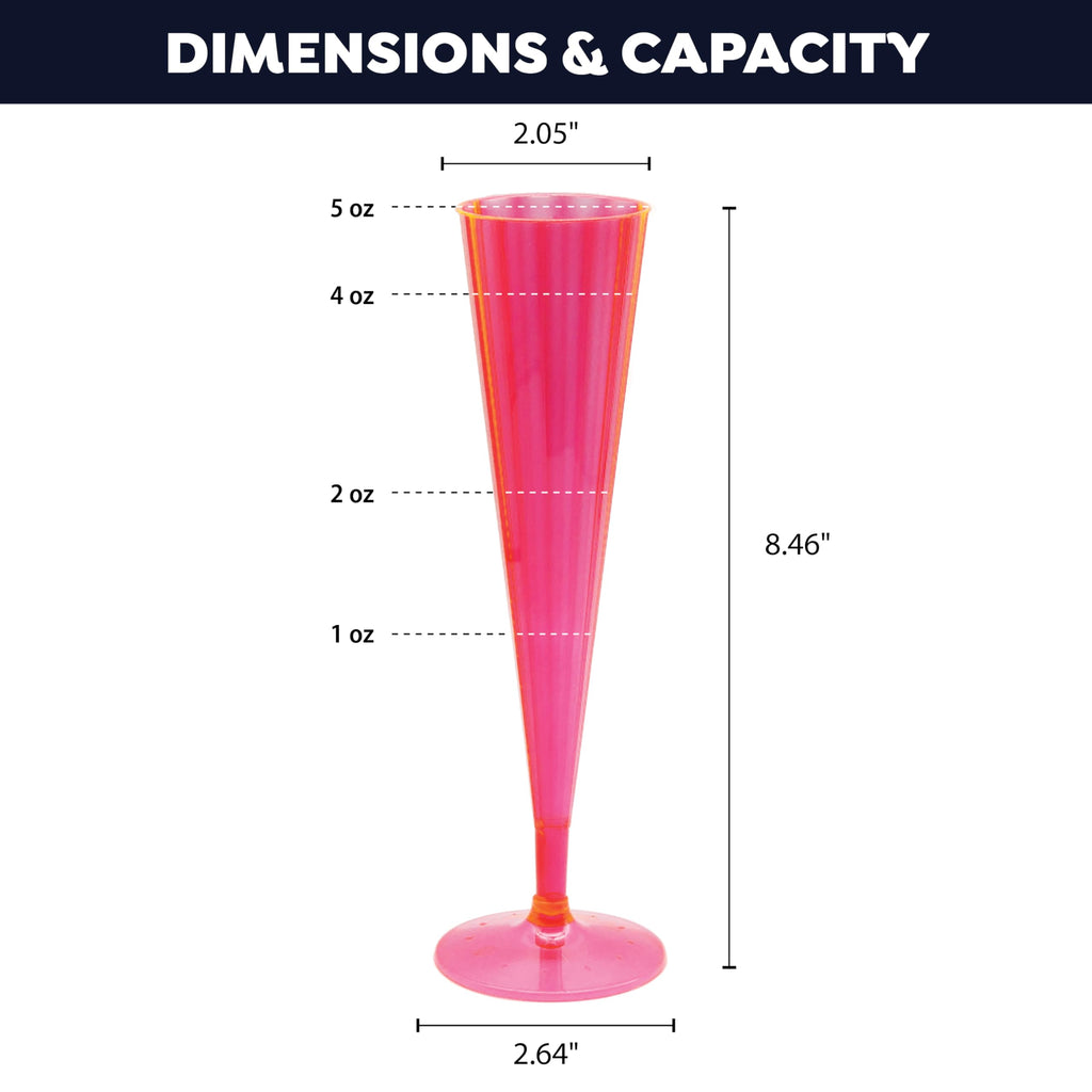 Party Essentials 20 Count Hard Plastic Twopiece 5 oz Champagne Flutes, Neon Pink