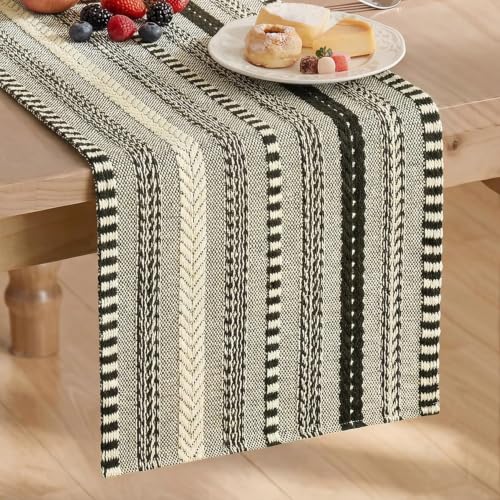 Black Farmhouse Braided Table Runner, 12x72 Inch Cotton Blend Dining Decor