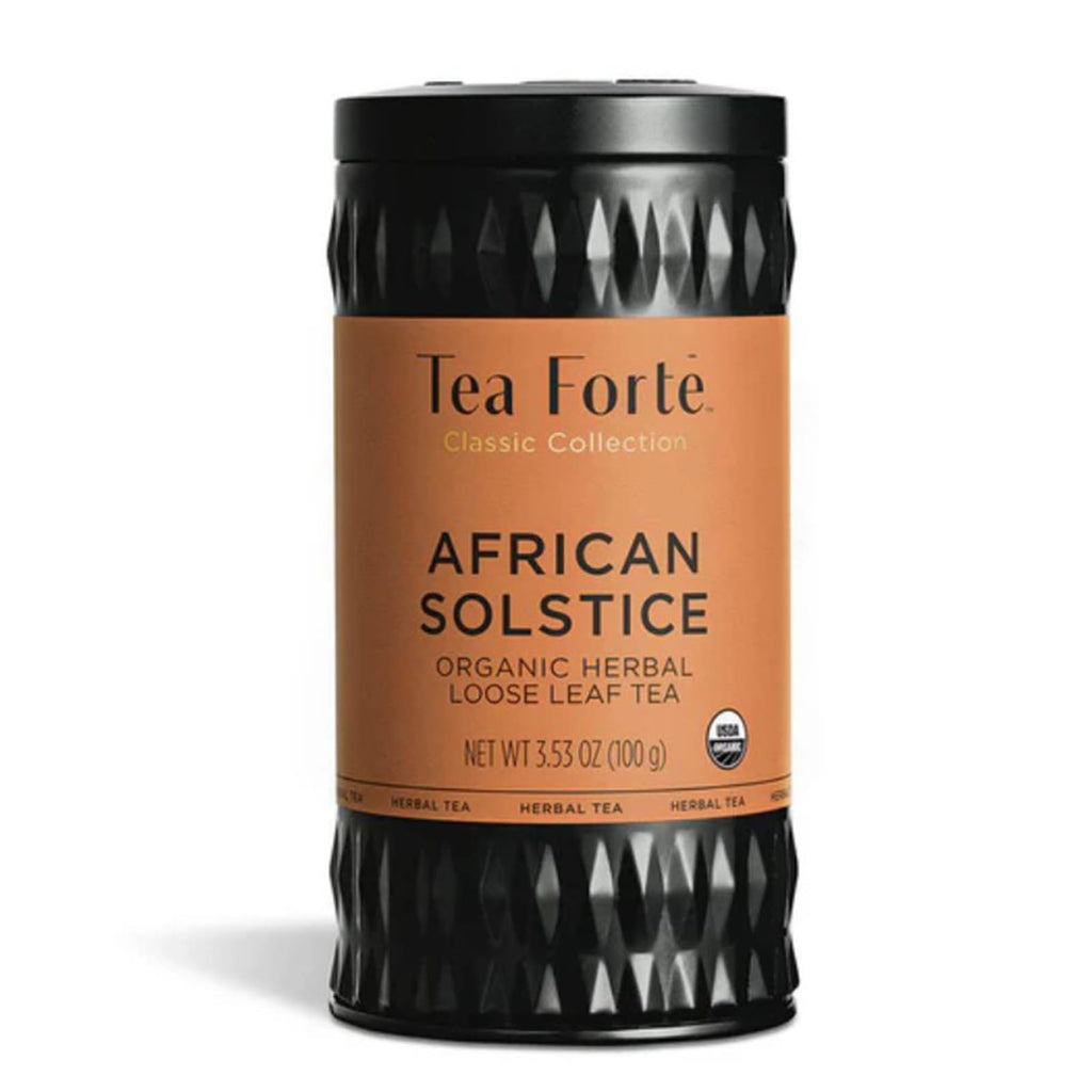 Tea Forte African Solstice Premium Loose Leaf Caffeine-Free Herbal Tea Blend Canister, Makes 35-50 Cups, Round Canister