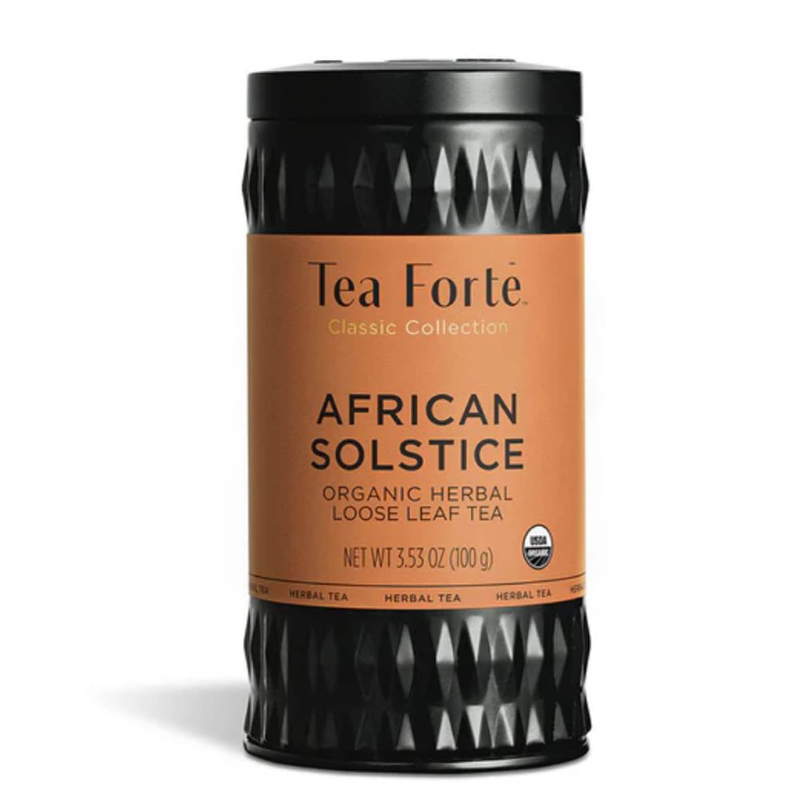 Tea Forte African Solstice Premium Loose Leaf Caffeine-Free Herbal Tea Blend Canister, Makes 35-50 Cups, Round Canister
