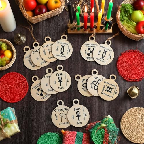Thyle 7 Pcs Kwanzaa Wooden Hanging Ornaments - African Symbols & Principles