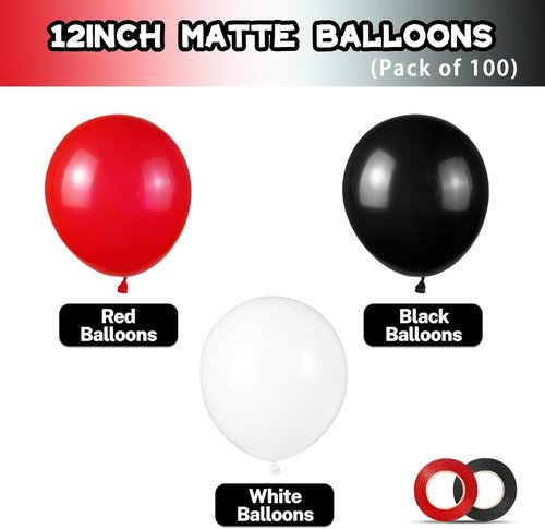 Matte Black & Red Balloons by [Brand Name] - 100 Pack 12-Inch Latex Balloons for Birthday & Graduation Decor