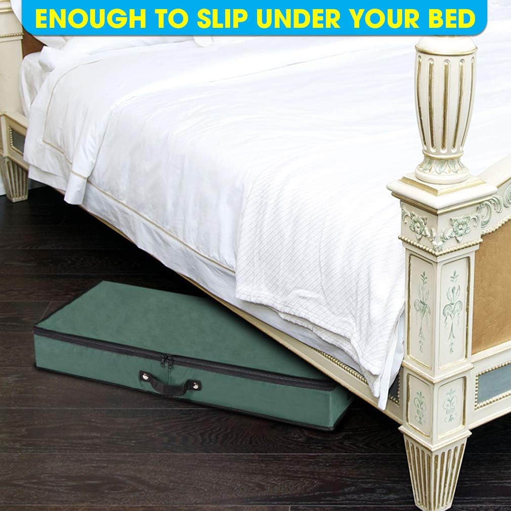 Primode Wrapping Paper Storage Container - Under Bed Gift Wrap Organizer for 30-Inch Rolls | 31”x13.5”x4.5” | Durable 600D Oxford Material with Pockets for Ribbons and Bows (Green)