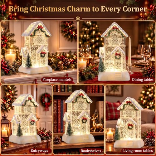 Lighted Christmas Snow Globe Church Water Lantern, 12.5” High