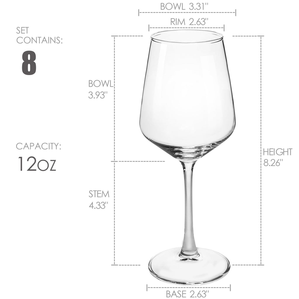 CZUMJJ Wine Glasses set of 8, 12 oz Durable Red White Wine Glasses for Wedding, Party, Dishwasher Safe