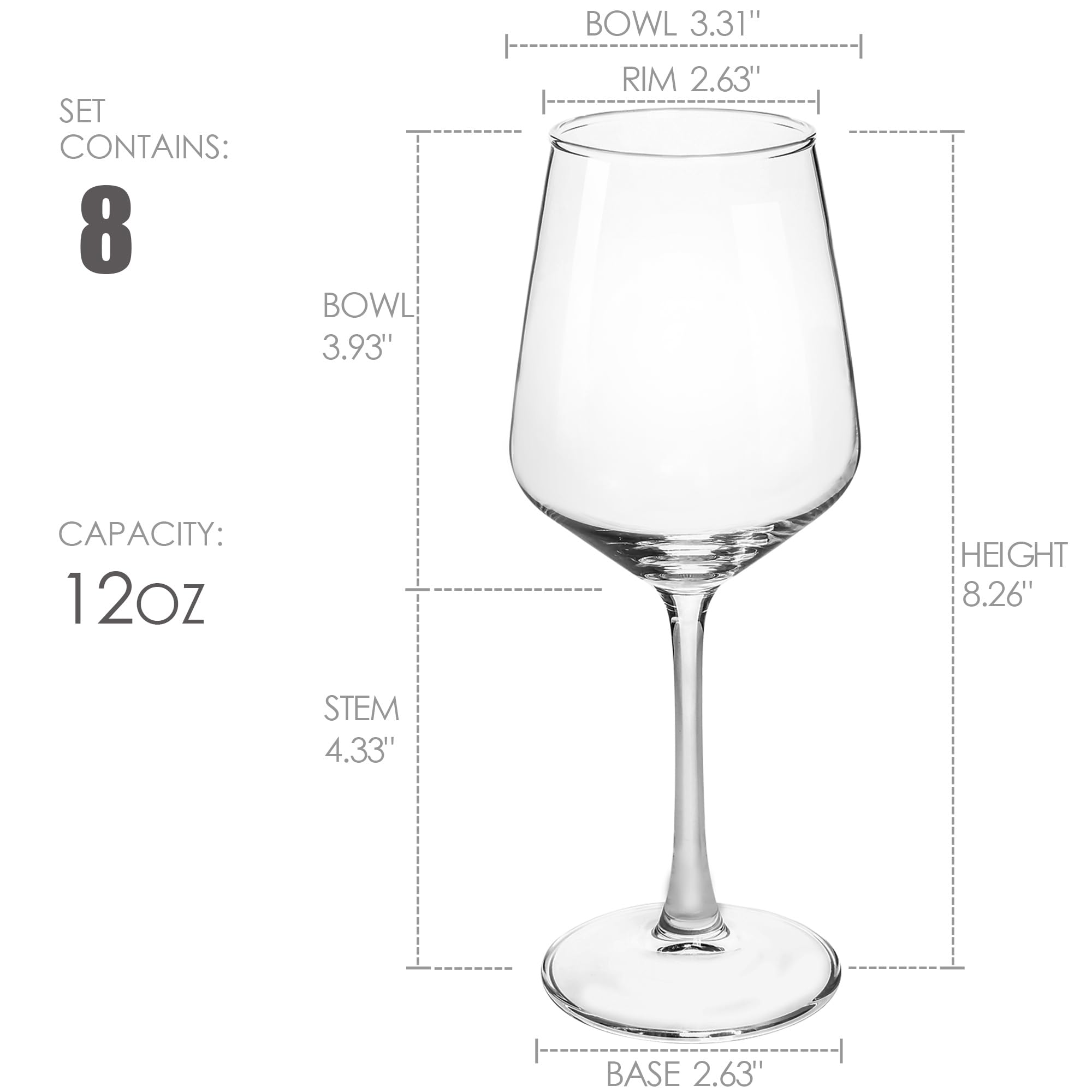 CZUMJJ Wine Glasses set of 8, 12 oz Durable Red White Wine Glasses for Wedding, Party, Dishwasher Safe