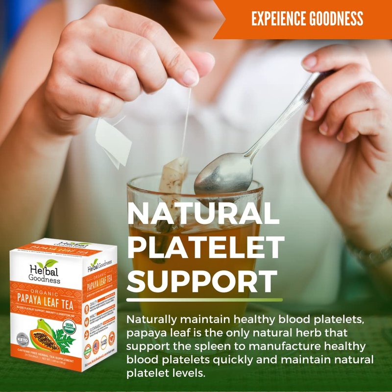 Organic Papaya Leaf Extract Tea For Platelets 24bags - Papaya Enzymes Natural Blood Platelet Tea - For Immune Gut & Digestive Health - Made in the USA