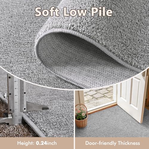 2x6 Grey Runner Rug, Washable Non-Slip Low-Pile Area Rug for Hallway