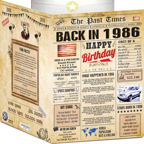 40th Birthday Card Jumbo Vintage 1986 Newspaper Design for Men and Women