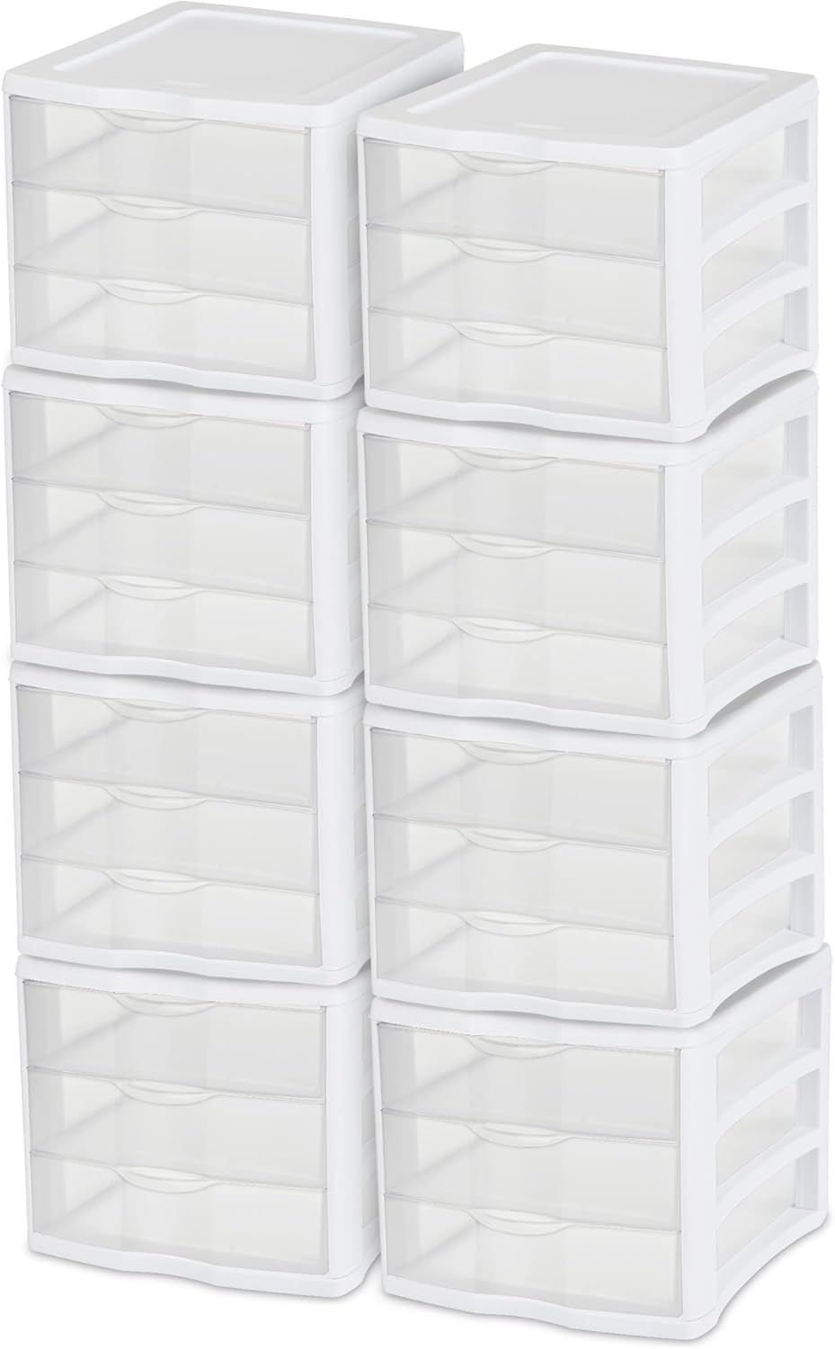 Sterilite ClearView 3-Drawer Stacking Storage Organizer System - Compact Design | 8 Pack