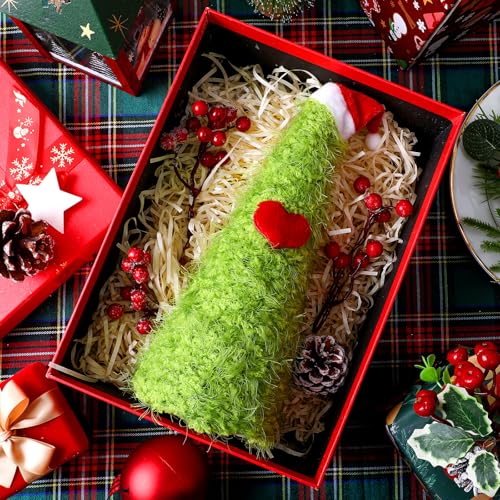 Mini Furry Lime Green Christmas Tree with Santa Hat, 9.84" Tabletop Decor