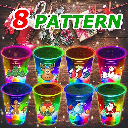 24 Pcs Glow Christmas Party Cups Set with LED Lights and Waterproof Stickers