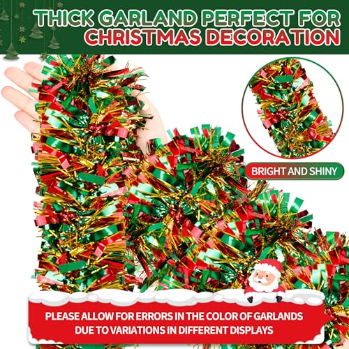50ft Thick Metallic Christmas Tinsel Garland for Holiday & Party Decor
