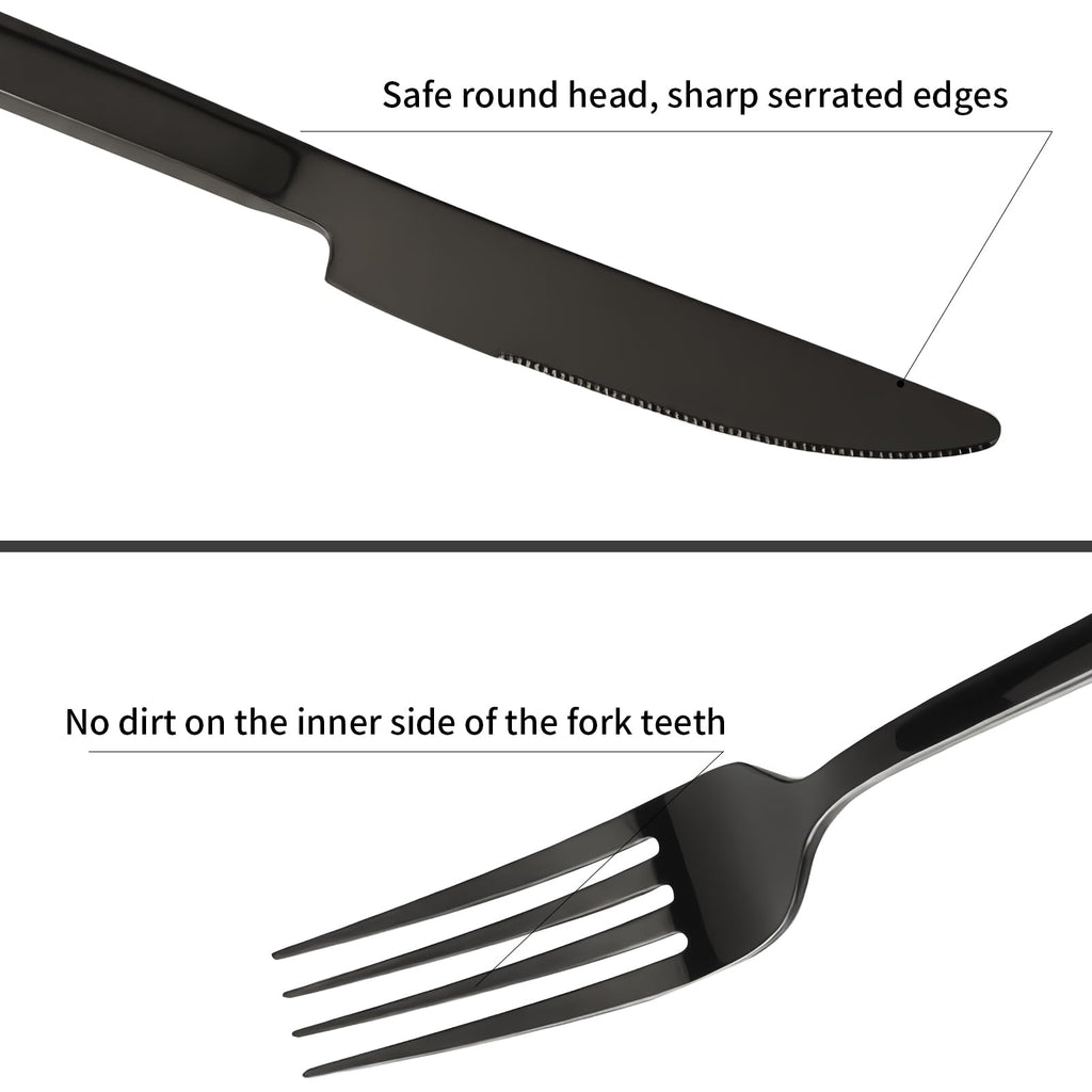 Kelenfer Stainless Steel Flatware Set Hand Forged 18/10 Silverware Set Mirror Black Cutlery Set with Cuboid Handle Matte Finished 20 Pieces Home Event Use Wedding Housewarming Gift Service for 4