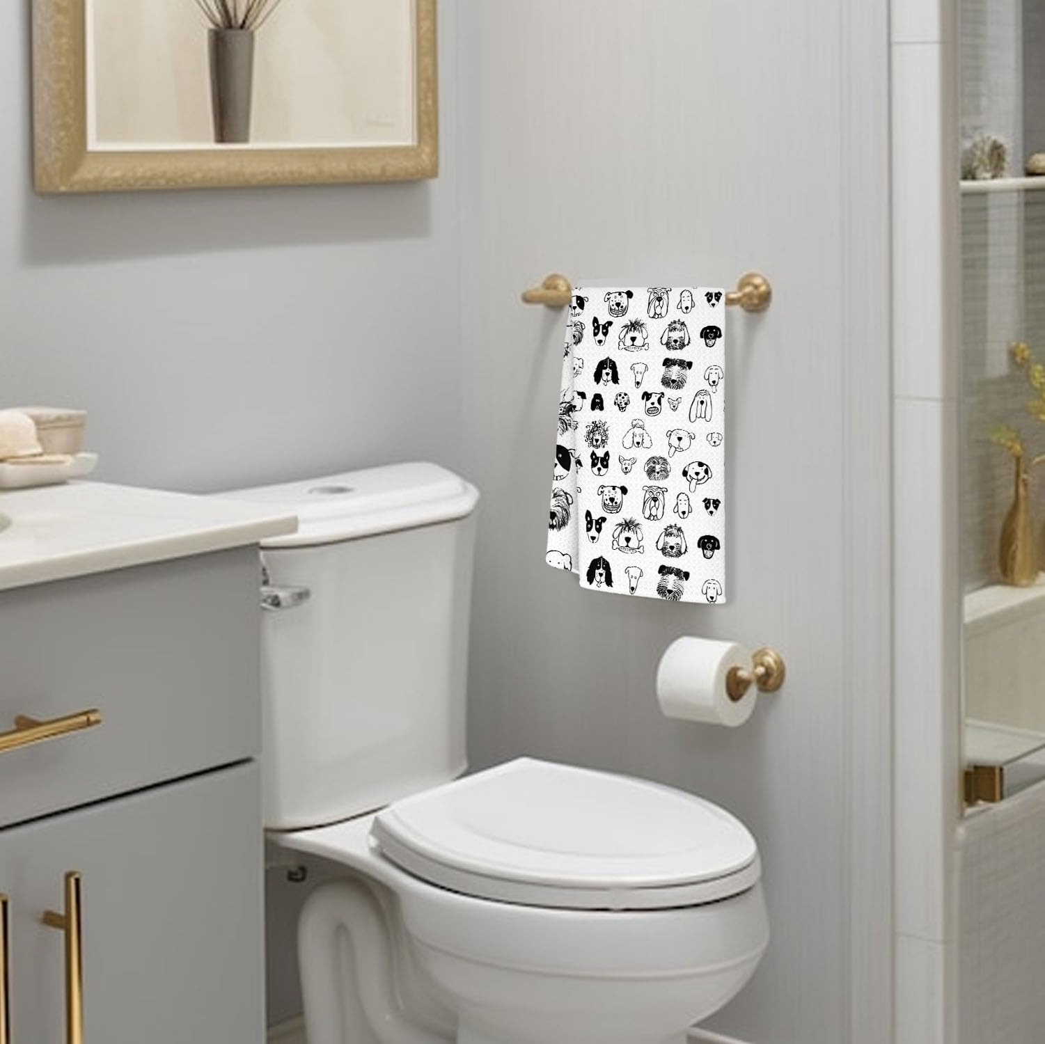 Jvpke Black and White Dog Dish Hand Towels for Kitchen Bathroom 16x24 - Dog Lover Gifts for Women Mom, Dogs Decor for Bathroom Home