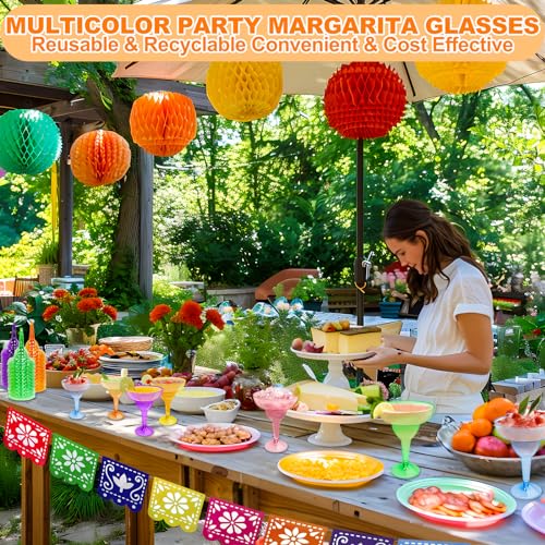 TURNMEON 60 Pack Multicolor Plastic Margarita Glasses 12 oz Disposable Cocktail Cups for Parties