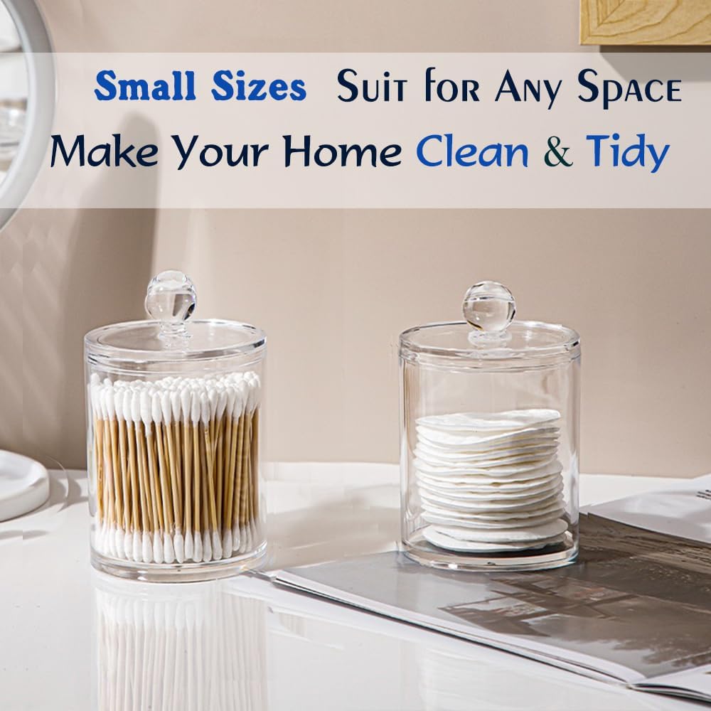 Skiennix Swab Holder Canisters - Clear Plastic Qtip Dispenser with Lid for Cotton Balls & Makeup Pads
