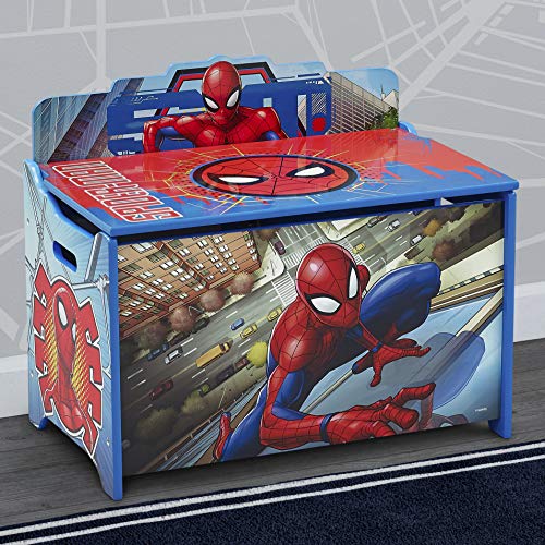 Wooden Superhero Toy Box with Safety Lid, Kids Storage Chest