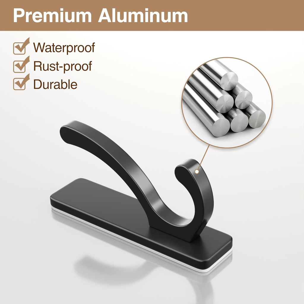 Pickpiff Adhesive Wall Hooks - Heavy Duty Sticky Hooks for Towels, Coats & Bags | No Damage, Black 4 Pack