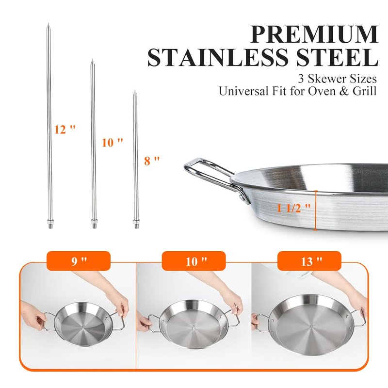 Dallden Stainless Steel Vertical Skewer Spit Stand for Grill and Oven with 3 Removable Spikes (8/10/12 inch) - Al Pastor Shawarma Gyro Kebabs Kit Includes Brushes