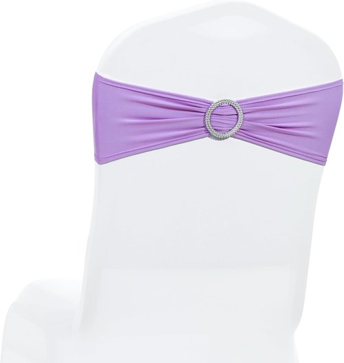 MDS Spandex Chair Sashes - Pack of 125 Elastic Stretch Bows with Buckle Slider for Wedding Decor | Lavender
