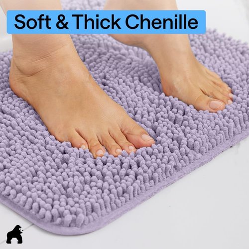 GORILLA GRIP Bath Rug Mat - Thick Soft Absorbent Chenille | Quick-Dry Microfiber, 44x26, Light Purple
