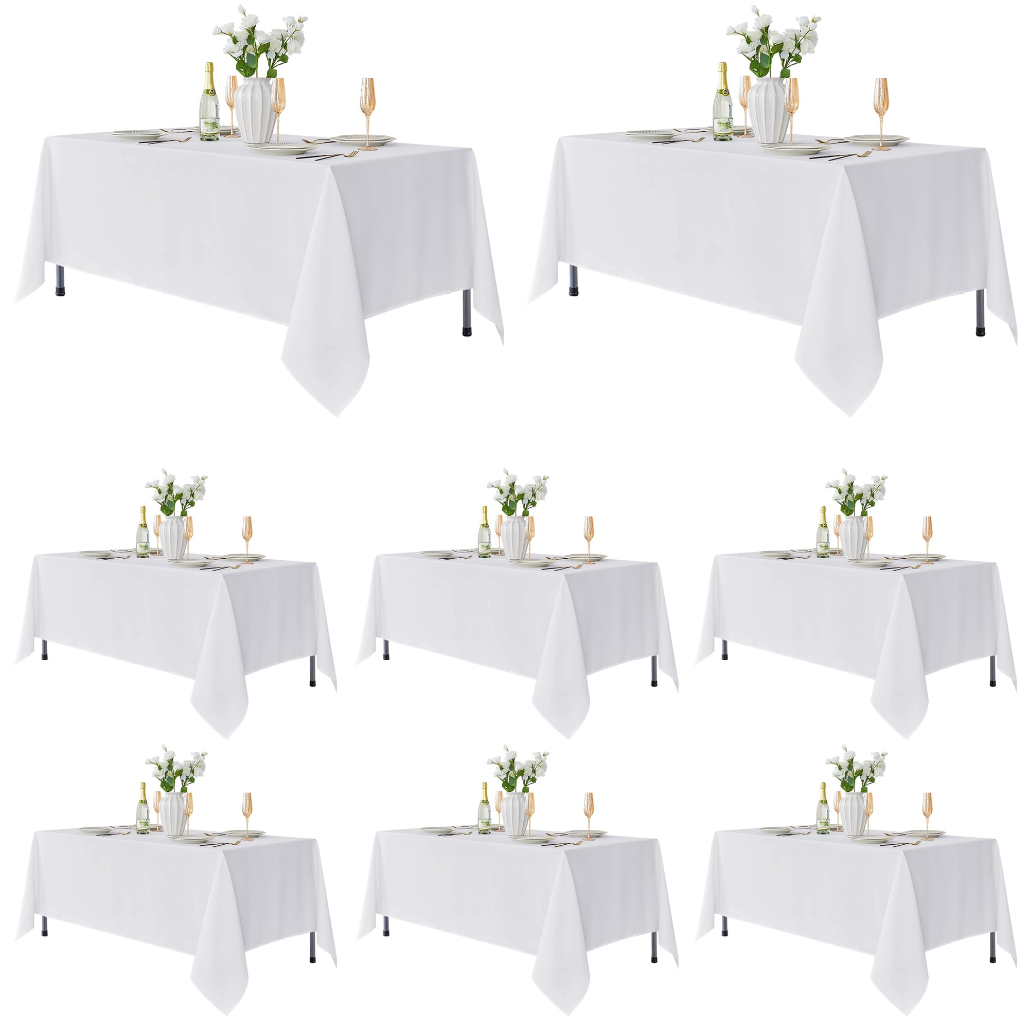 Fitable 8 Pack Table Cloth Rectangle Table: Stain and Wrinkle Resistant Tablecloth Rectangular, Washable Polyester Tablecloths for Wedding Party Dining Banquet Event Catering(White, 70x120 Inch)
