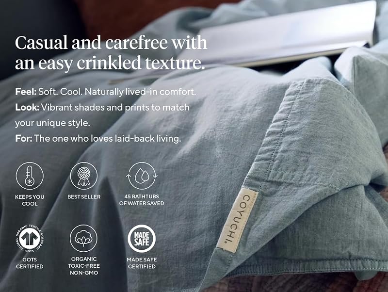 Organic Cotton Twin Duvet Cover - Crinkled Percale, Steel Blue