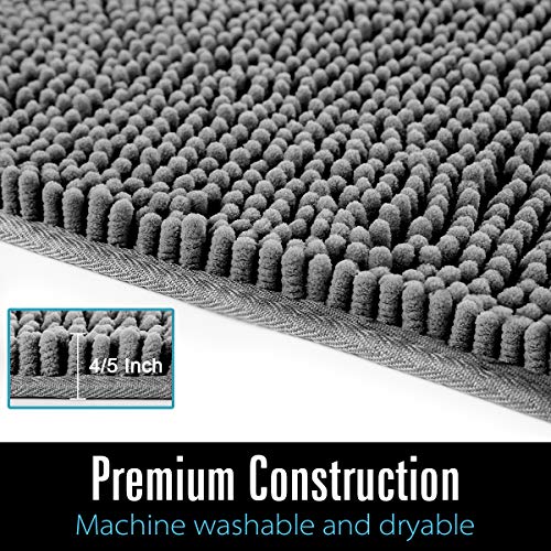 LOCHAS Luxury Shaggy Bath Mat 24 x 60 Inch Gray Non-Slip Absorbent Rug