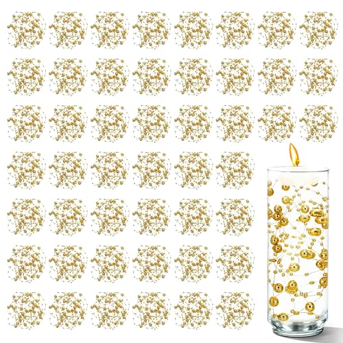 50 Pack Gold Faux Pearl String Vase Fillers - Floating Beads for Centerpieces