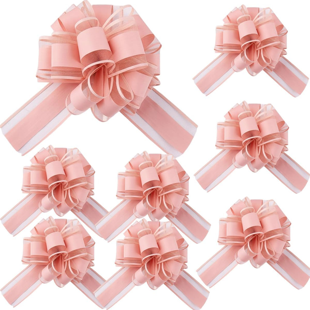 Skiennix 8 PC Large Pull Bows - 6 Inch Gift Wrapping Ribbons for Parties & Weddings | Pink