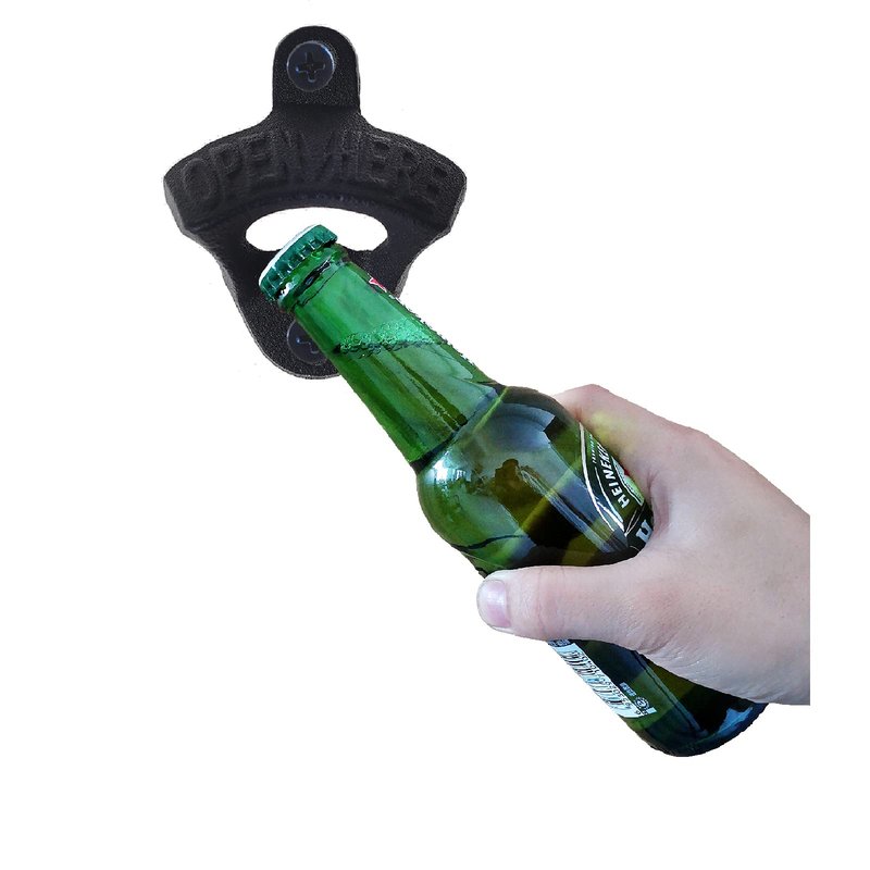 Jumiok 50 Packs Black Cast Iron Beer Bottle Opener Wall Mounted Soda Cap Opener Bulk Open Here for Bar DIY Board Table Cooler