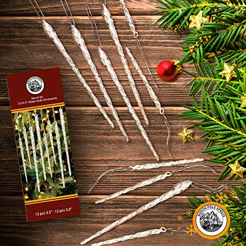 Twisted Clear Glass Icicle Ornaments - Set of 24 Christmas Tree Decorations