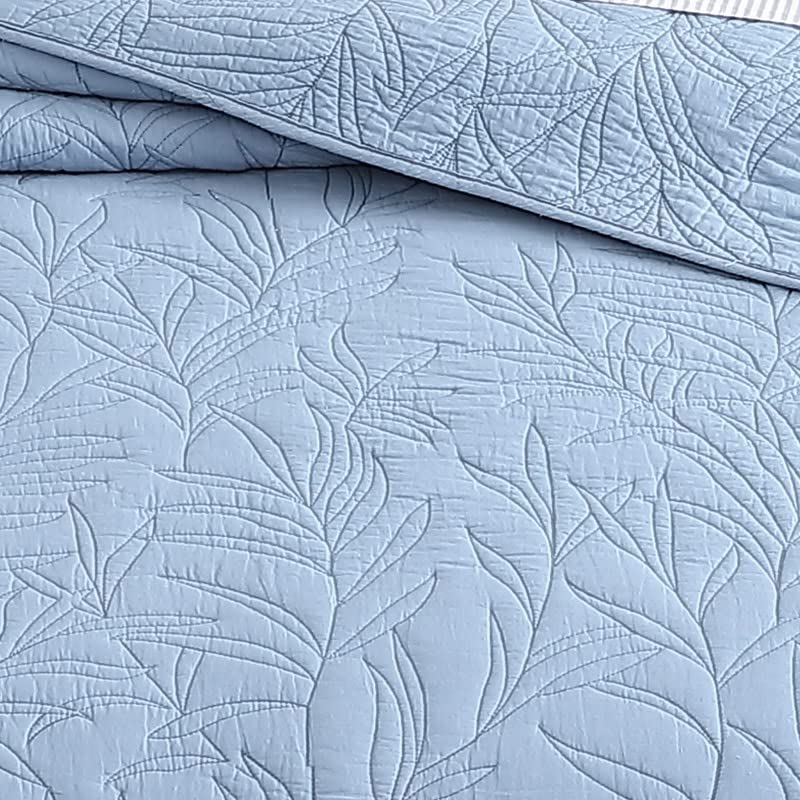 Reversible King Quilt - 100% Cotton Bedding, Costa Sera Blue