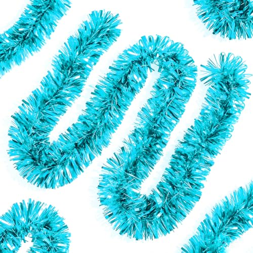33ft Baby Blue Christmas Tinsel Garland for Tree & Mantle Decoration