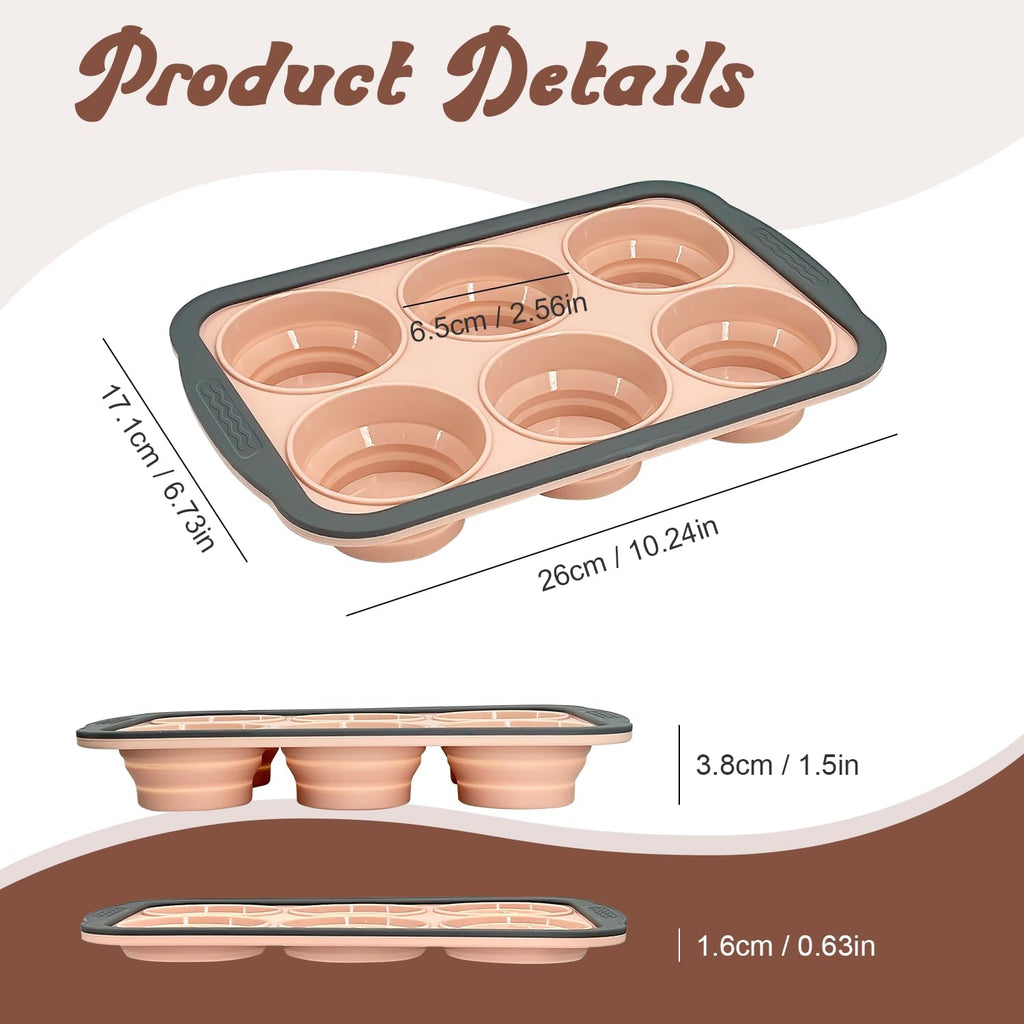 Skiennix Silicone Muffin Pan - 6-Cup Nonstick Baking Mold with Metal Frame | Easy Release & Dishwasher Safe (Pink)