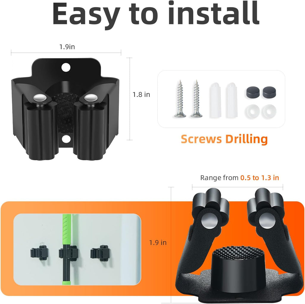 Skiennix Broom Holder Wall Mount - Upgraded Heavy-Duty Stainless Steel Mop & Broom Organizer | 5 PCS Set