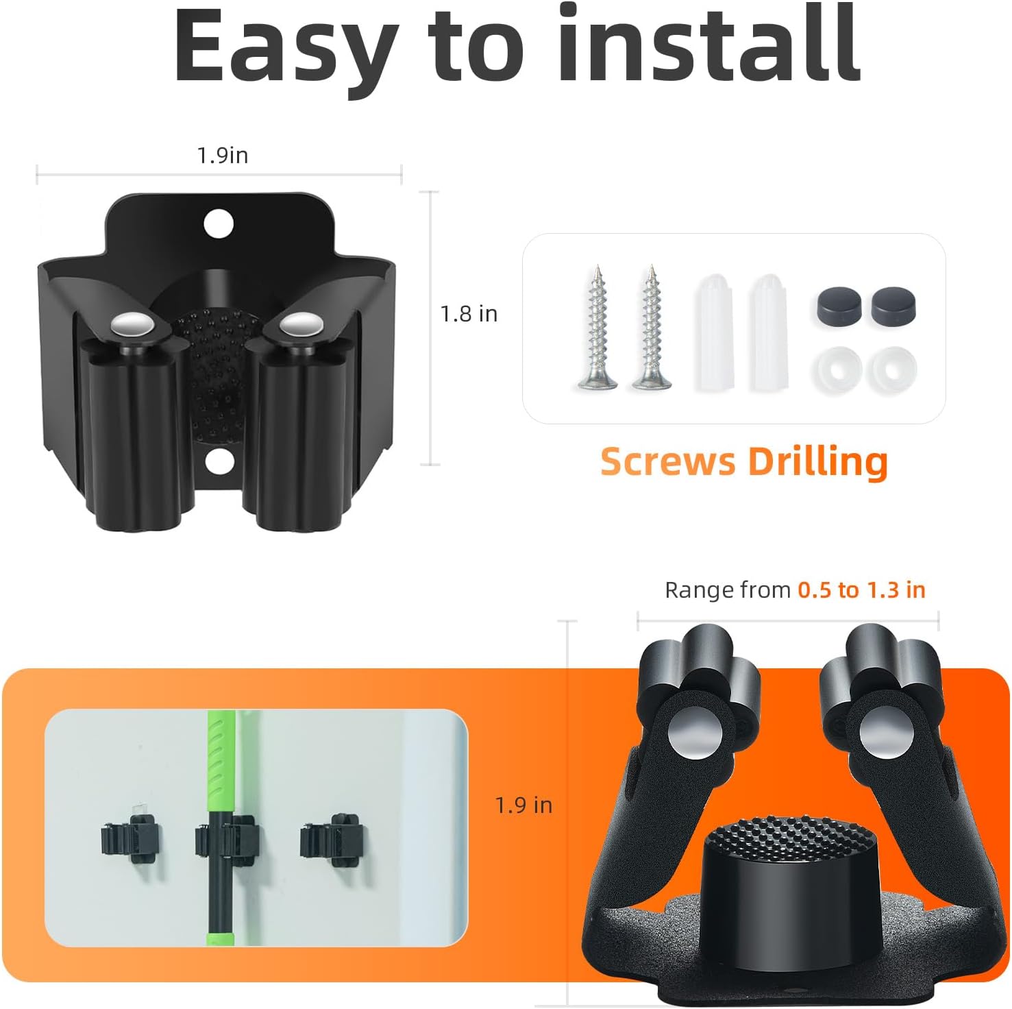 Skiennix Broom Holder Wall Mount - Upgraded Heavy-Duty Stainless Steel Mop & Broom Organizer | 5 PCS Set