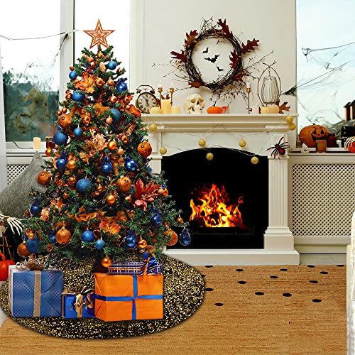 48in Glitter Sequin Tree Skirt - Black & Silver Faux Fur Holiday Decor