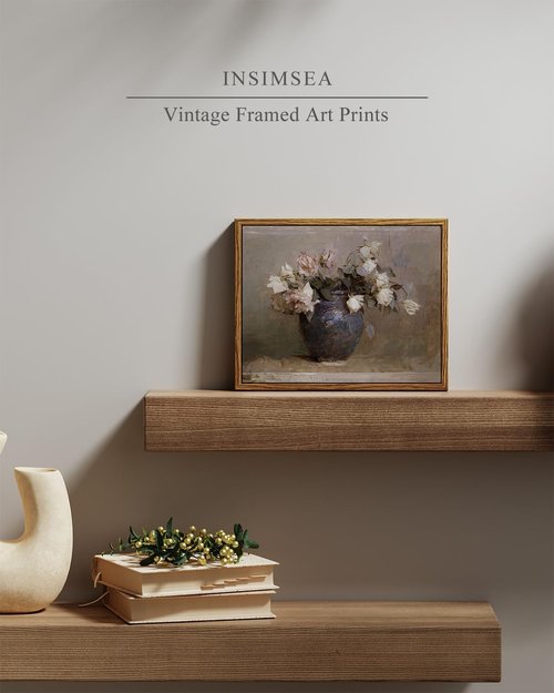 InSimSea Framed Canvas Print - Classical Roses in Vase Oil Painting for Home Decor | 8x10in