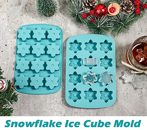 Kamehame Snowflake Ice Cube Mold Set 8.15 x 5.4 x 0.7 inches, 2-Pack, Silicone Christmas Snowflake Trays for Drinks & Desserts, Blue