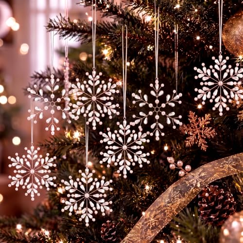 Wavyknot 16-Pack Crystal Snowflake Christmas Ornaments with Ribbons