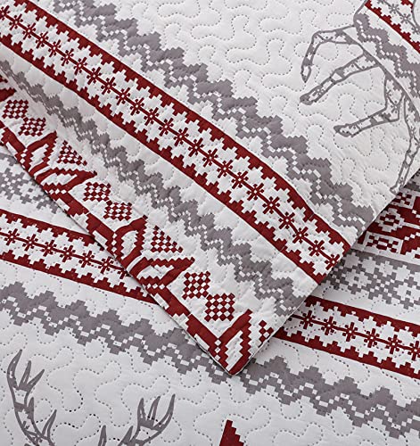 CHESITY Twin Christmas Quilt Set - Reindeer Snowflake Bedspread with Shams (68x86)